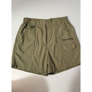 Womens Olive Green Cargo Hiking Shorts Elastic Waist Multi-Pocket Utility 14